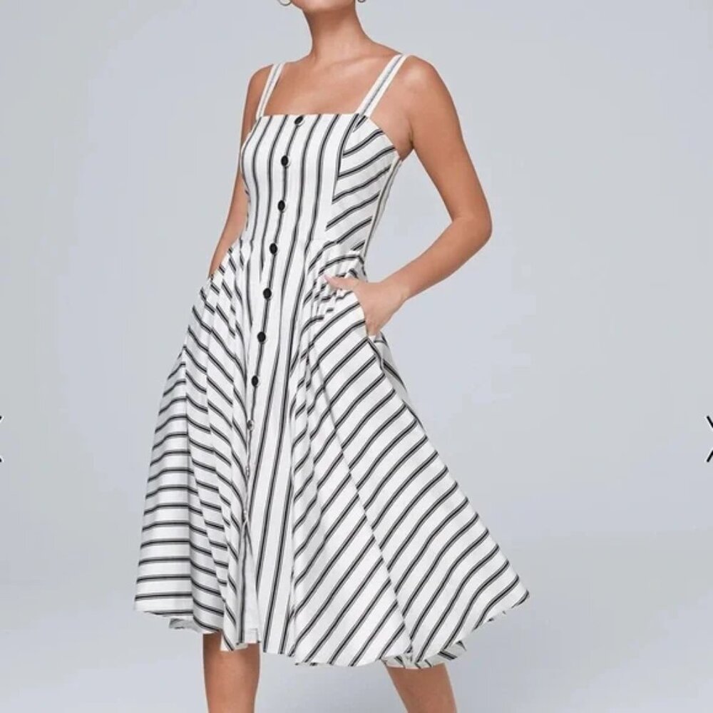 WHBM New B&W Stripe Button-Front Fit-and-Flare MIDI Sundress 14